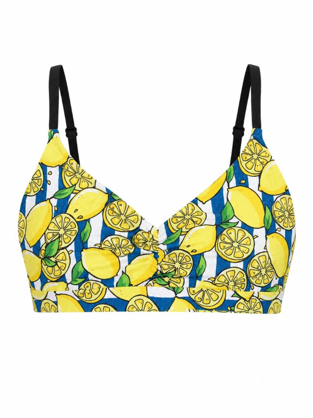 MeUndies Ruched Bralette Lemon Print Striped Size XL